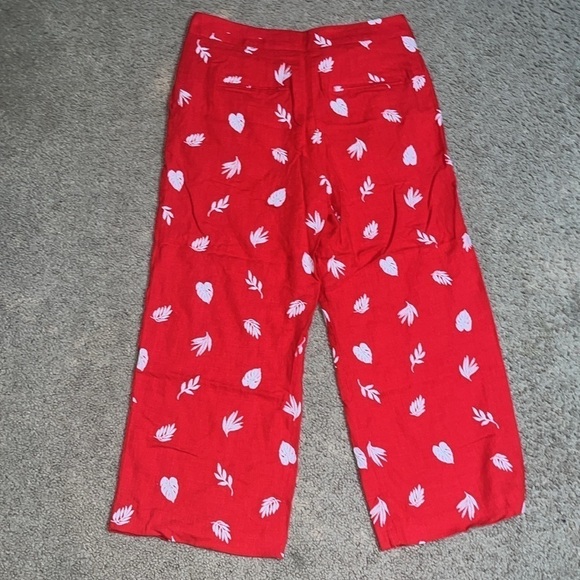 Ann Taylor Linen Blend Plant Leaf Embroidered Wide Leg Crop Pant Red 10 - Picture 7 of 11